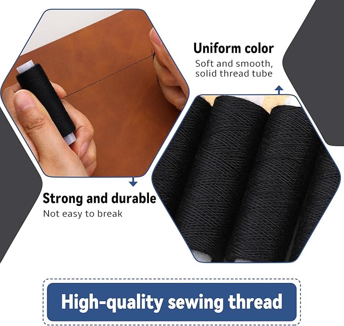 Bupete 8 Rolls Black Thread for Sewing, 200 Yards Each Roll Sewing Thread, Polyester Threads for Sewing Machine Embroidery Hand Stitching