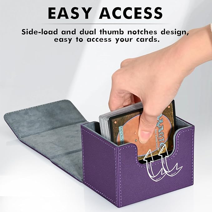 ZLCA Card Deck Box for Trading Cards, MTG Commander Deck Box Holds 120+ Single Sleeved, Leather Magnetic Card Storage Case Fits for TCG CCG Magic (Purple)