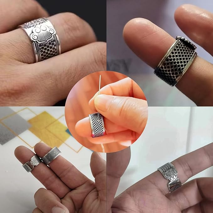 Lilaly 3 Pcs Thimble Metal Sewing Thimble Thimbles for Hand Sewing Sewing Finger Protector Sewing DIY Tool