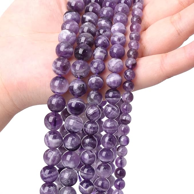 120PCS 6mm Natural Purple Dream Lace Amethysts Beads Crystal Round Loose Beads for Jewelry Making DIY Bracelet Necklace 32" 2 Strand