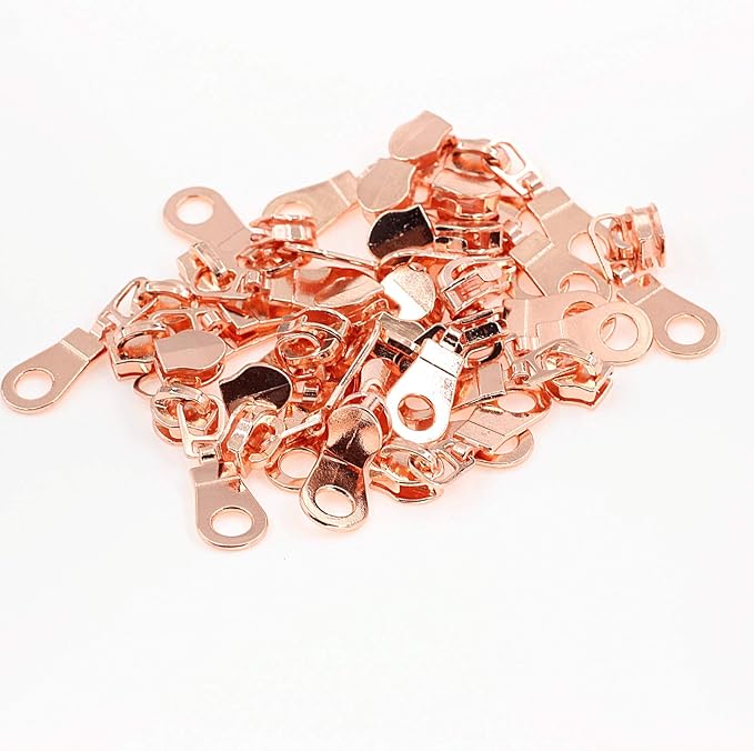 Leekayer #5 Rose Gold Metallic Nylon Coil Zippers by The Yard Bulk 10 Yards White Tape with 25pcs Rose Gold Sliders for DIY Sewing Tailor Craft Bag(White)
