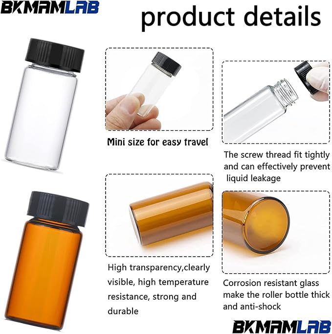 5ml Amber Small Glass Vials 100pcs with Screw Caps(100pcs)