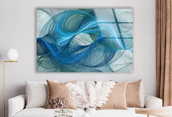 My Photostation.com 48Wx32H'' Blue Energy Abstract Wall Art – Fluid Motion Glass PrintTempered Glass Printing Wall Decor Large Wall Art Wall Hangings