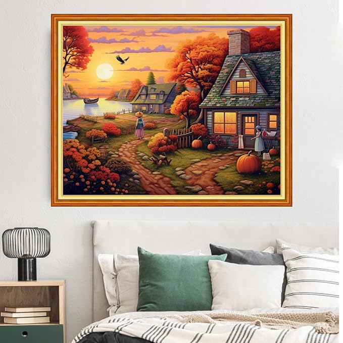 Dimxvean Stamped Cross Stitch Kits,Cross Stitch Kits for Adults Beginners,Embroidery Kits Full Range of Cross Stitch Stamped Kits Needlepoint Kits Cross Stitch Patterns-Seaside Home 16x20 inch