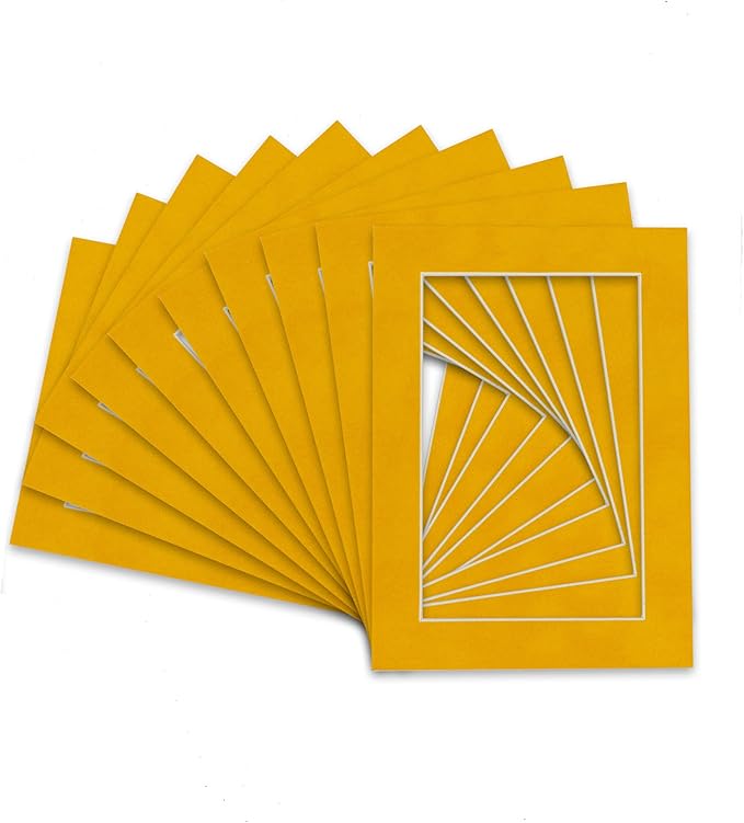 Pack of 25 Acid Free 8.5x11 Mats Bevel Cut for 7x9 Photos - Bright Yellow Precut Matboards For Pictures, Photos, Framing - 4-ply Thickness
