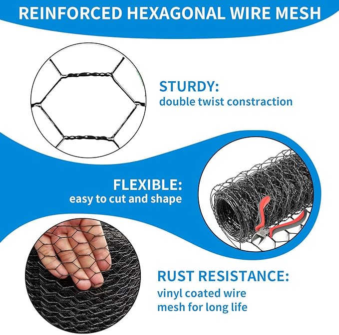 72'' x 150' Black Chicken Wire Fencing, 1 inch Chicken Wire and 20 Gauge Poultry Netting, Garden Mesh Fence Roll for Floral Arrangements/Crafts/Farm/Livestock/Pet Protection