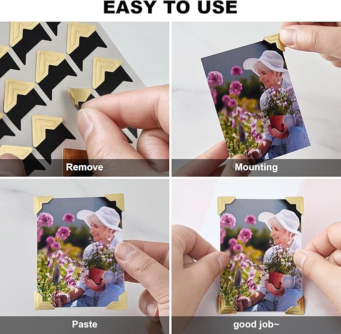 CHIALLCO Photo Corners 120 Pcs Gold Self-Adhesive Picture Mounting Corner Stickers for DIY Scrapbook, Acid Free Photo Mounting Corners for Photo Album, DIY Scrapbook Stickers, Memory Books, Diary
