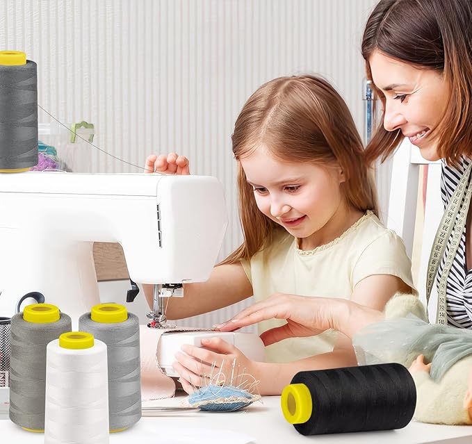 3000 Yards Serger Thread, 5 Colors Cones of All Purpose Thread for Sewing, Polyester Thread 40S/2 for Serger&Overlock, Quilting, Piecing, Sewing Machine