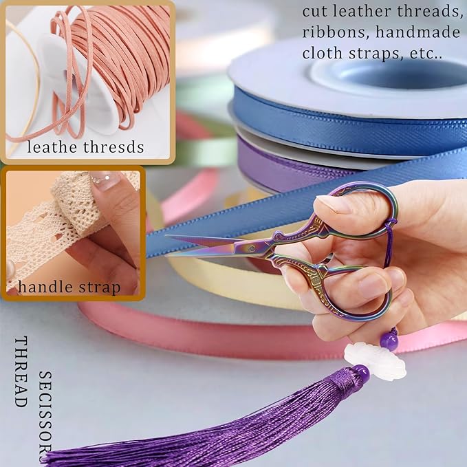 BIHRTC Sewing Embroidery Scissors with Cover Tassel Sharp Stainless Steel Tip Scissor Dressmaker Shears Crane Sewing Scissors for Thread Cross-stitch DIY Artwork Housework