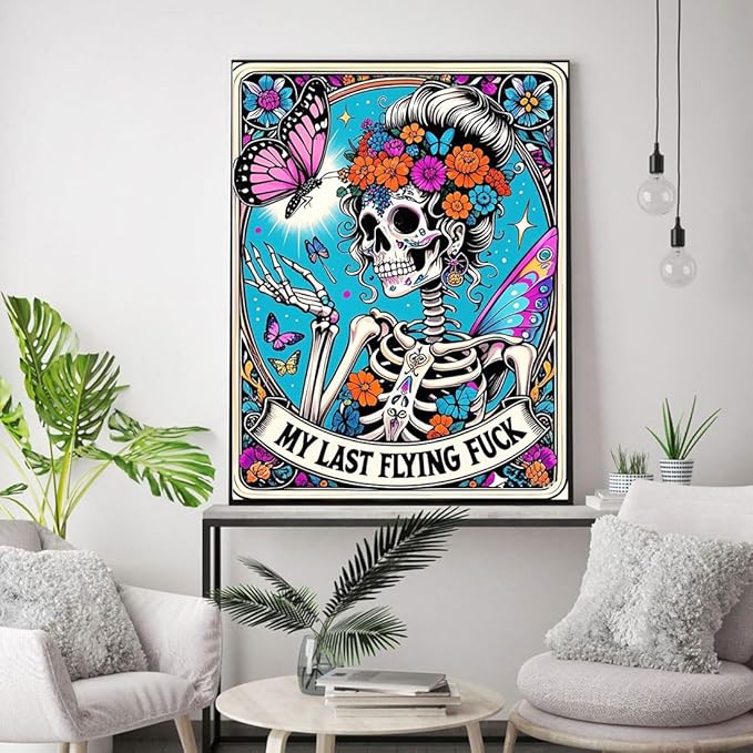 Skullhead Stamped Cross Stitch Kits - Flower Counted Cross Stitch Kits for Beginners Adults Needlepoint Cross-Stitch Patterns Butterfly Dimensions Needlecrafts Embroidery Kits Arts and Crafts
