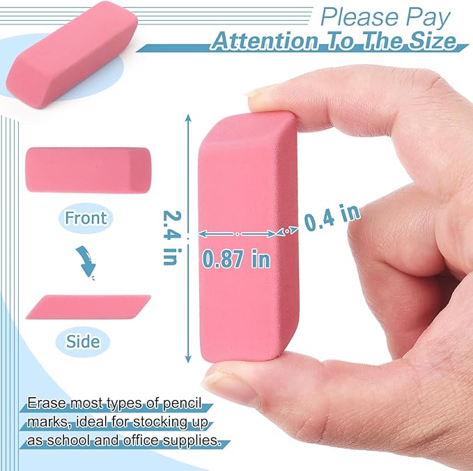 ZZTX 12 Pack Pink Erasers Pencil Erasers for Kids, Large Bulk Pink Eraser for School, Art Erasers for Drawing