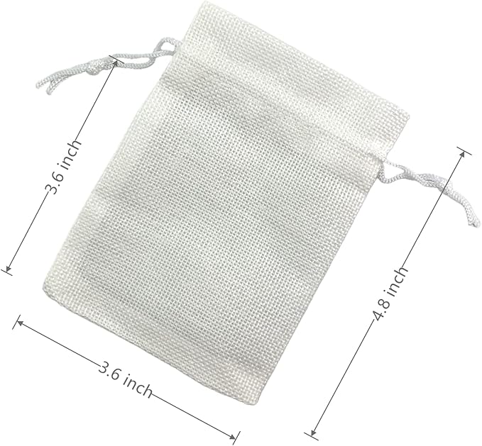 Palmhomee Pack Of 25 Burlap Gift Bags with Drawstring Linen Jewelry Pouches Wedding Hessian Jute Bags for Birthday Jewelry and Treat Pouches Party Wedding Favors Gift Art and DIY Craft (3.6x4.8 Inch, White)