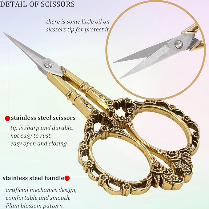 BIHRTC 4.5Inch Embroidery Stainless Steel Scissors with Leather Cover Tassel DIY Tools Dressmaker Small Shears Precision for Crafting Thread Cutting Sewing DIY Artwork Housework