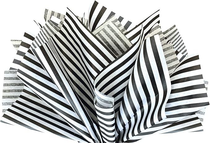 Flexicore Packaging Black Pin Stripe Print Gift Wrap Tissue Paper Size: 15 Inch X 20 Inch | Count: 100 Sheets | Color: Black Pin Stripe