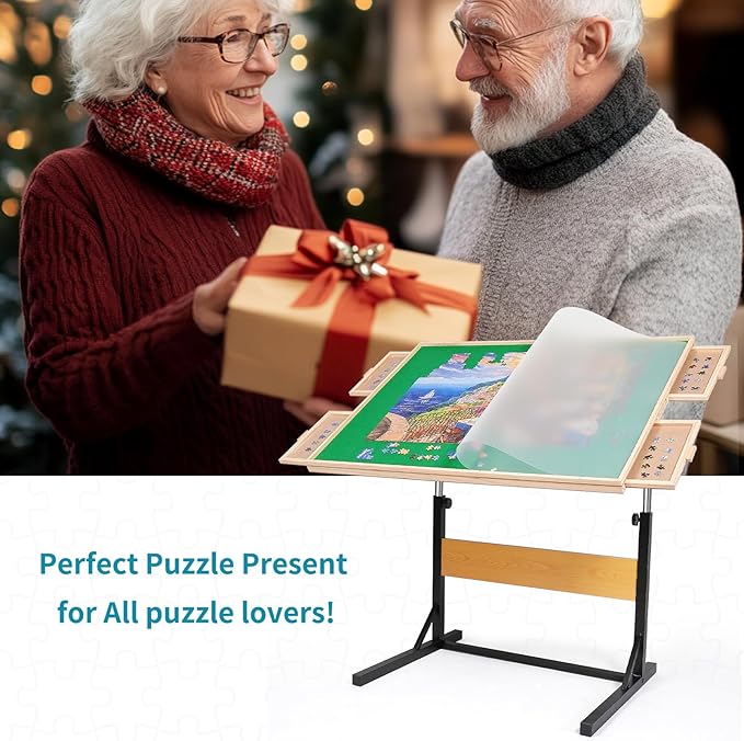2000pcs Puzzle Table with Legs,40.16"x28.5"Wooden Jigsaw Puzzle Board with 4 Drawers & Cover,Height Adjustment & Weight optimization
