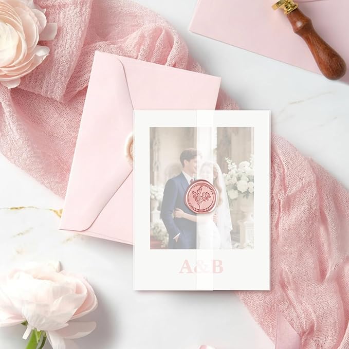 60 Pack Pre-Folded Vellum Jackets for 6x6 Invitations, Translucent Vellum Paper 6x6 Jackets, 100GSM Wedding Invitations Wraps, Envelope Liners for Birthdays, Baby Showers