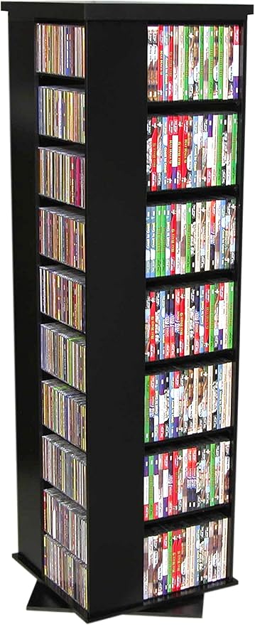 Venture Horizon 4-Sided Revolving Media Tower 1000 - Black: Laminated Wood Composites (MDF), Black-Color, 18.75" L x 18.75" W x 63" H, Home Media Storage