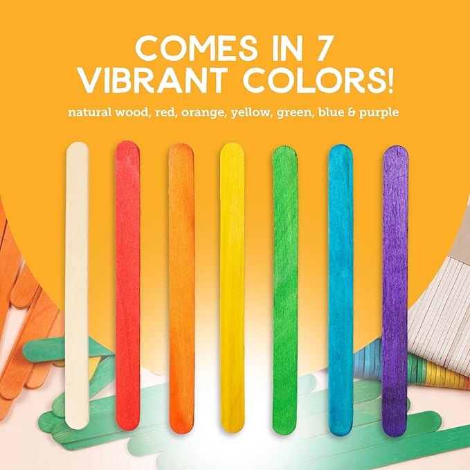 Incraftables Colored Popsicle Sticks for Crafts – 600 Pieces - 7 Colors – Large Colorful Wooden Craft Popsicle Sticks for DIY Arts and Crafts
