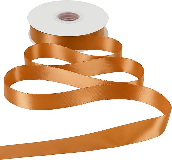HUIHUANG Burnt Orange Ribbon 1 inch Double-Faced Satin Ribbon 50 Yards Orange Silk Satin Ribbon for Fall Wedding, Gift Wrapping, Flower Bouquet, Invitations, Holiday Decor, Hairs, Bows Making