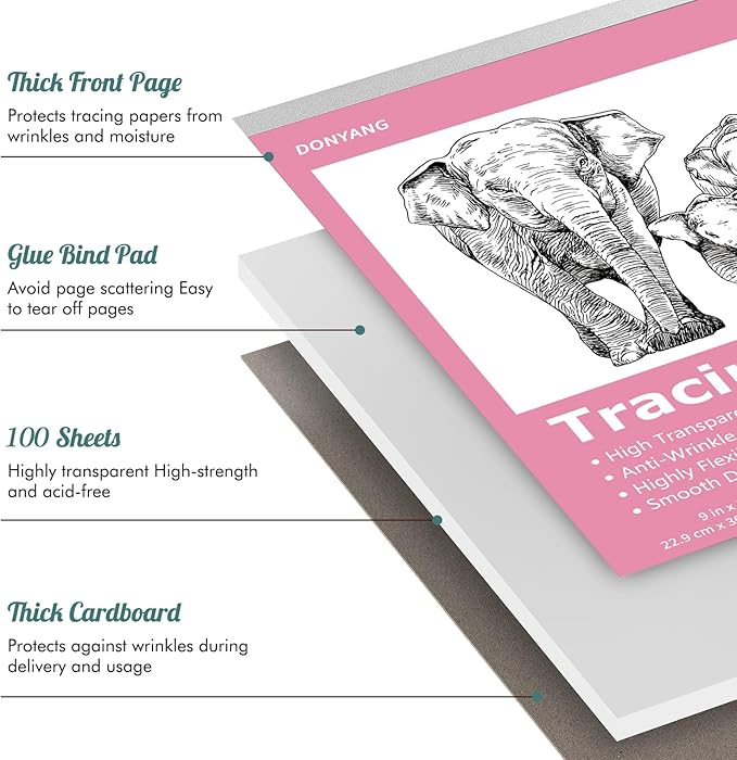 Tracing Paper 9x12 inch, 100 Sheets Transparent Vellum Paper for Tracing Pads, Translucent Tracing Paper for Pencil, Marker and Ink - Trace Images, Sketch, Preliminary Drawing, Overlays, Pink