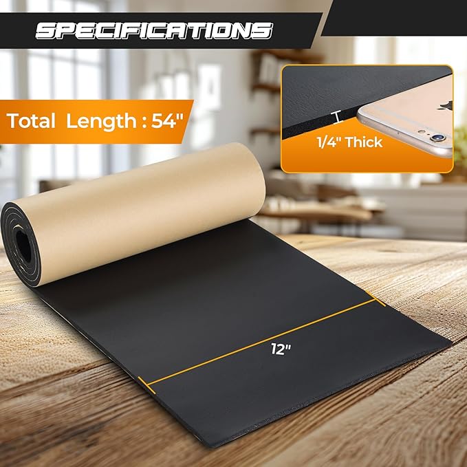 NATGAI Sponge Neoprene with Adhesive Foam Rubber Sheet 1/4” Thick X 12” Wide X 54” Long, Cut to Multiple Dimensions and Lengths - DIY, Gaskets, Cosplay, Costume, Crafts