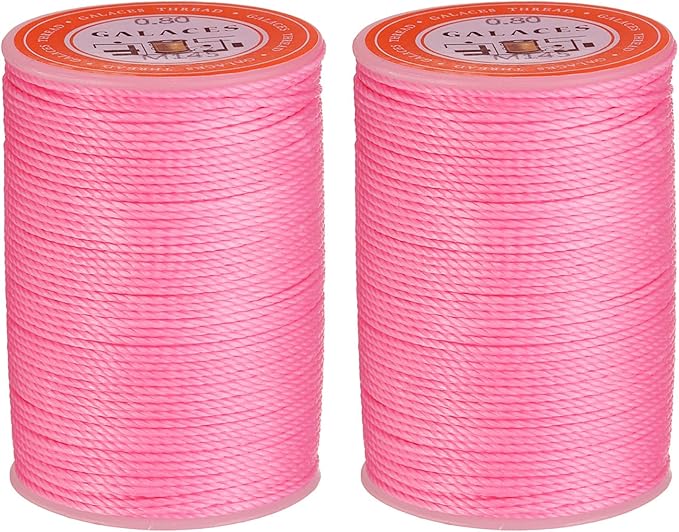 uxcell Round Leather Sewing Waxed Thread, 55m / 60 Yards Polyester Wax String, 0.80mm Wax Stitching Cord for Leather Crafts, Bookbinding, Bracelets Braided, Rose, 2pcs