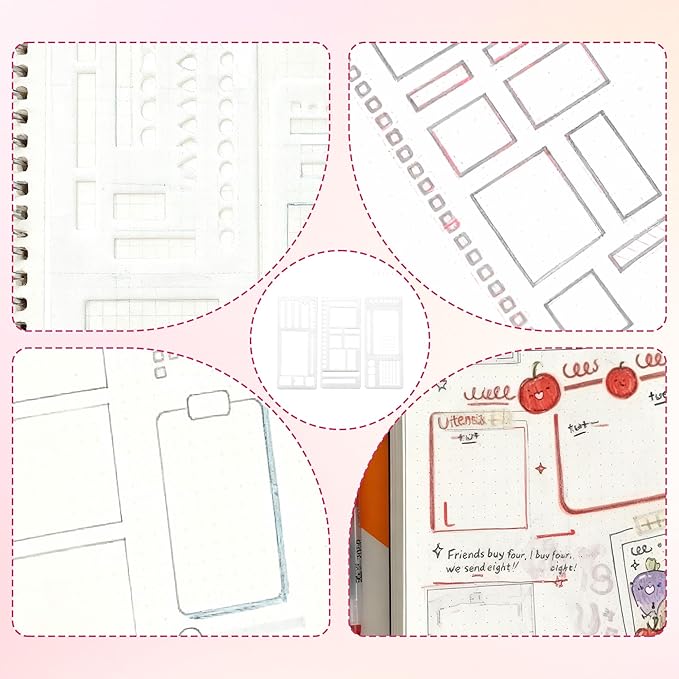 3 Pcs Journal Stencil Set – Reusable Flexible Templates for Dotted Journals & Planners, Drawing & Lettering Aids for DIY Checklists, Calendars, Scrapbooking & Daily Tracking (A)