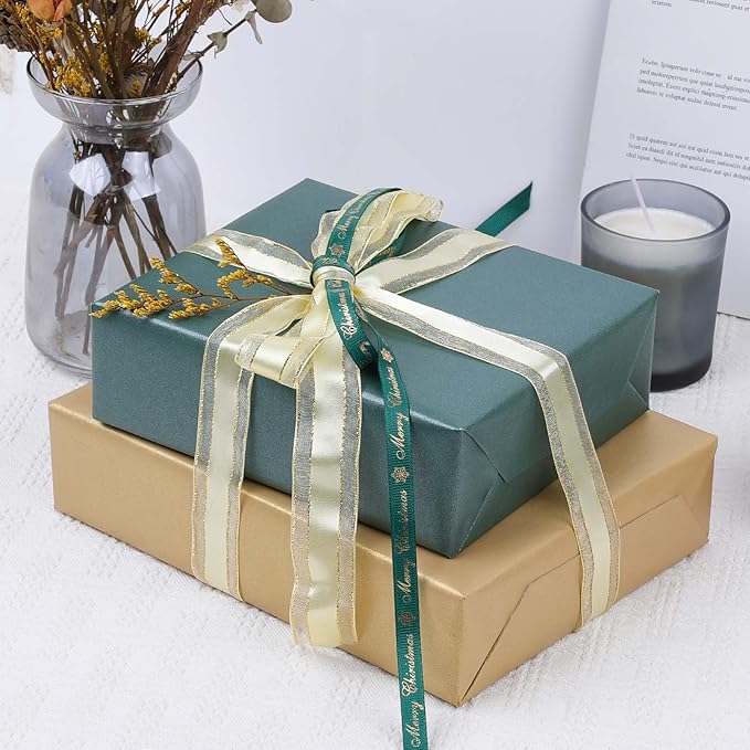 NESCCI Dark Green & Gold Matte Wrapping Paper,Double Sided Solid Color Pearly-Lustre Paper,Gift Wrapping Paper,Perfect for Wedding,Valentine's Day,Birthday,Christmas,Baby Shower(17 Inches X 32.8 Feet)