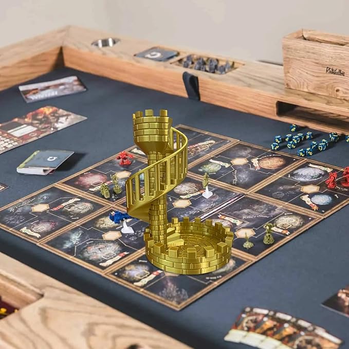 Castle Dice Tower with Tray, Dice Rolling Tower and Tray for Dungeons and Dragons for Board Game, Sci-Fi, War, Crime Theme Tabletop Games(Gold)
