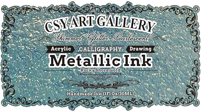 CSY Art Gallery Metallic Acrylic Paint Inks -Calligraphy Ink -Professional Rich Pigment for Marker Pen,Painting,Drawing,Sketch,Resin,Wood,Ceramic (Rocky Shore Gold)