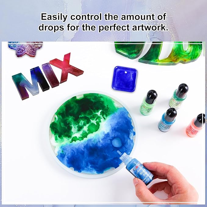 FansArriche Alcohol Inks for Resin, 64 Colors High Concentrated Alcohol Ink Set for Epoxy Resin, Alcohol-Based Resin Ink for Coasters, Fluid Painting Crafts, Tumbler Making, 10 ml Each