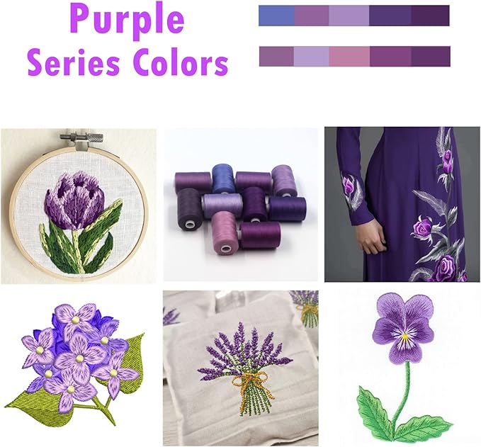 Simthread All Purpose Sewing Thread, 10 Spool Assorted Purple Series 1000 Yards Each Bobbin Polyester Thread for Sewing, Handy Polyester Sewing Threads for Sewing Machine - (Purple Series)
