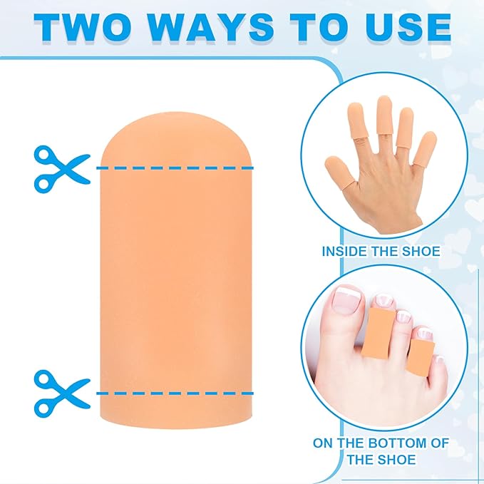 PATIKIL Gel Finger Cots 1.8"x0.67", 14 Pcs Silicone Finger Protector Support Finger Sleeve Cushions Thumb Protector Covers Fingertip Caps Gloves for Finger Cracking, Beige