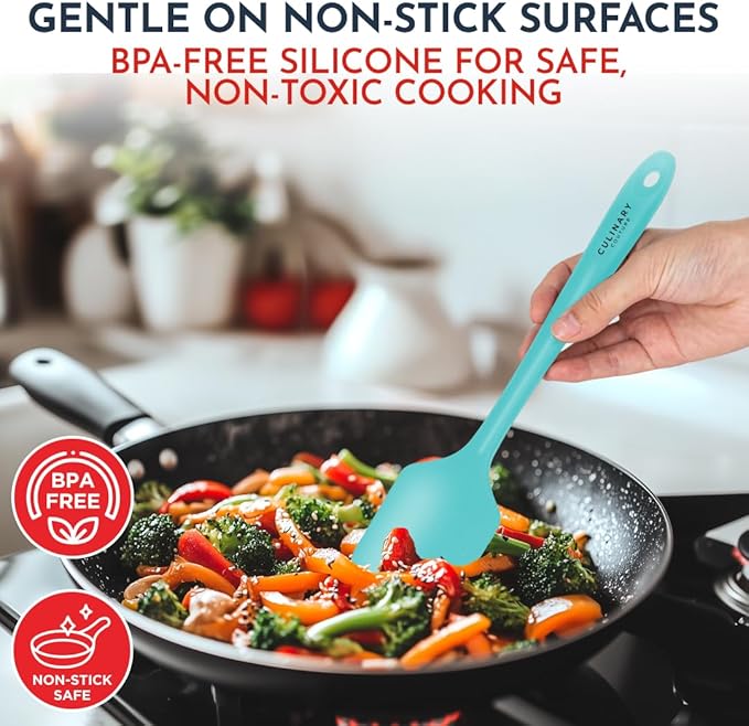 Culinary Couture 4-Piece Aqua Baking Spatula Set - Rubber Spatulas Silicone Heat Resistant, BPA-Free - Spatula Set for Nonstick Cookware - Silicone Baking Utensils