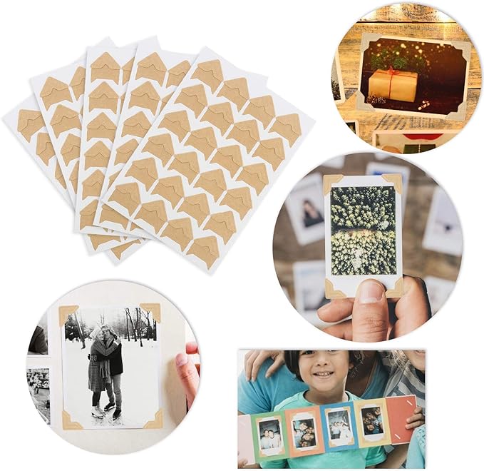 DERAYEE 12 Sheets Photo Corner Stickers, 6 Colors Self Adhesive Photo Mounting Corners for Scrapbooking Photo Album Diary DIY Craft