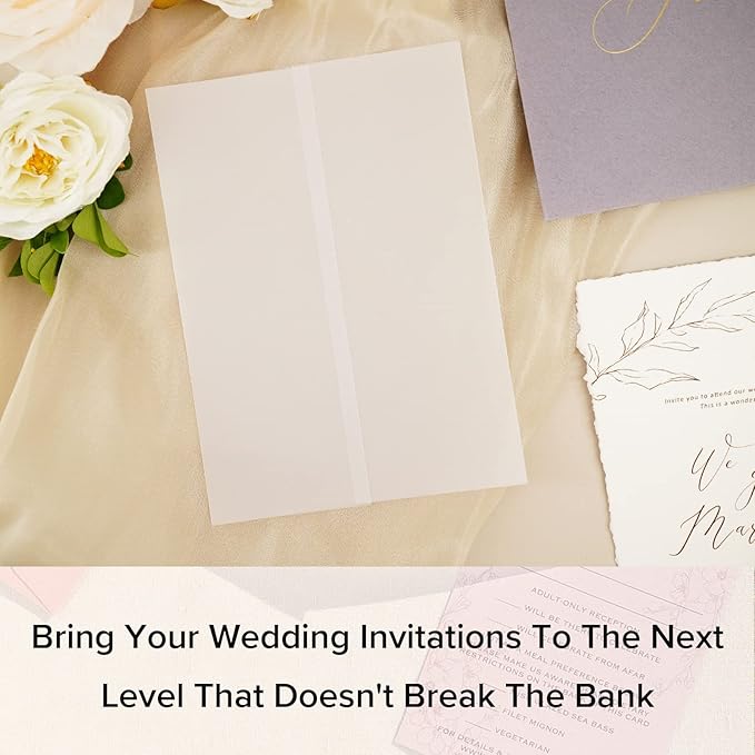 Puremigo 220 Pack Luxury Pre-Folded Vellum Jackets for 5x7 Invitations - Transparent Wedding Invitations Wraps - 115GSM Paper