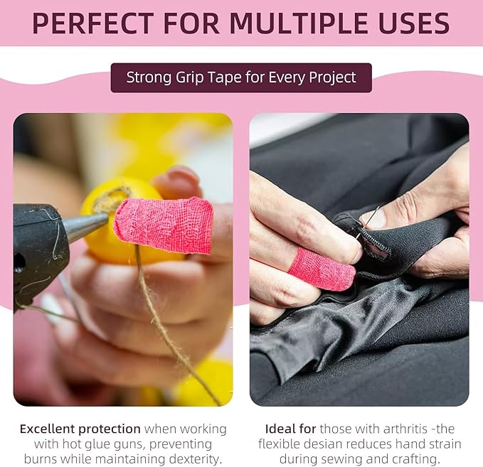 3Rolls Thimble Tape for Hand Sewing Multi-Used Sew Thimbles Nail Finger Protector - Alternative to Classic Knitting Thimbles Adjustable Cotton Tapes for Embroidery Paperwork Carving Sorting Task