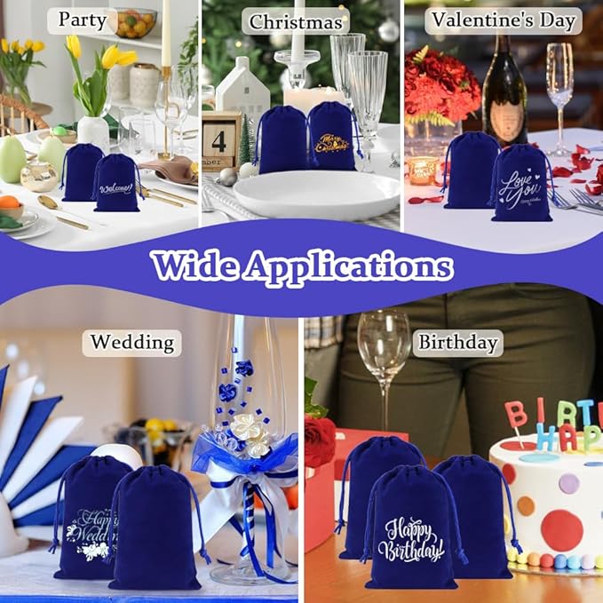 Shintop 20pcs Velvet Gift Bags, 4x6inch Blue Jewelry Bags Drawstring Coin Pouches for Dice Custom Packaging