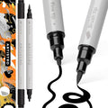 ARTISTRO 2 Black Dual-Tip Acrylic Paint Pens - Multisurface Markers for Glass, Rock, Fabric, Wood, Plastic & More - 1 mm Fine & Brush Tips