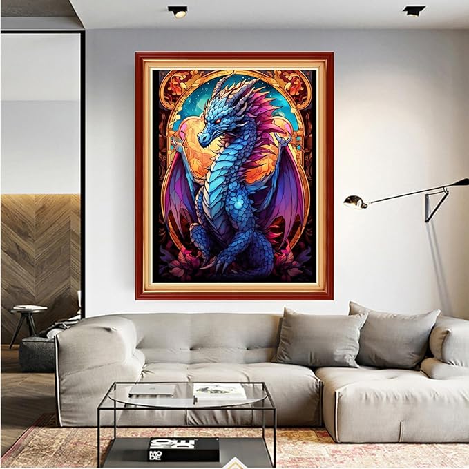 Dooxvey Cross Stitch Kits for Adults Beginners,Full Range of Cross-Stitch Stamped Kits Needlepoint Kits for Beginners Embroidery Kits 11CT Cross Stitch Patterns-Rainbow Dragon 16x20 inch