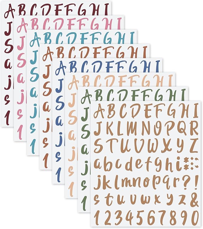 Outus 576 Pieces 8 Sheets Letters Stickers Self Adhesive Vinyl Letter Alphabet Number Stickers Mailbox Numbers Sticker, Decals for Classroom Decor, Sign, Door(Delicate Colors,1 Inch)