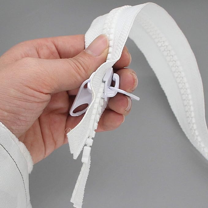 Leekayer 1PCS #10 96 Inch Heavy Duty Zipper for Sewing Separating Large Plastic Zippers White Tape with Double Pull Tab Slider, Sleeping Bag, Boat, Canvas, Cover, Trampoline, Dog Bed,Tent zipper 243cm