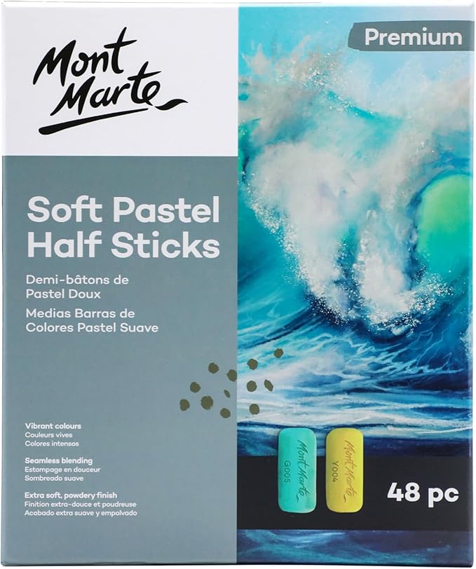 Mont Marte Soft Pastel Half Sticks 72pc, Pastels Art Supplies, Artist Quality Pastels, Extra Soft and Smooth Texture, Ideal for Professional Level Artwork