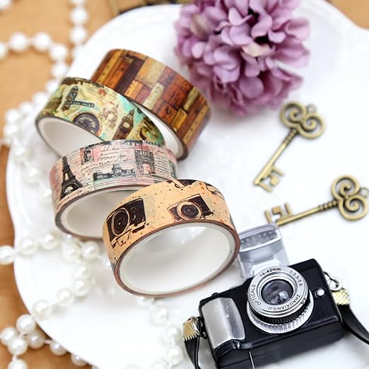 Washi Tape Set 16 Rolls, Decorative Tape, Vintage Washi Tape, Craft Tape, Scrapbook Tape, Washi Tape for Journaling, Washy Tape, Travel Washi Tapes