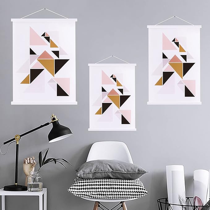 Ywlake Magnetic Poster Hanger, 10x10 10x32 10x20 Poster Frame Wood Wooden Magnet Print Posters Dowel Scroll Hanger Hangers Hanging Kit for Walls Map Canvas Artwork (White, 10")