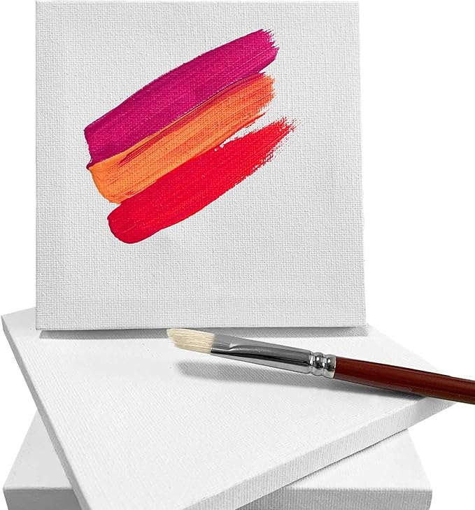 AUREUO Mini Stretched Canvas - 5x5 Inch/24 Pack - 2/5 Inch Profile Small Square Canvas - Gift Set Bulk Pack Canvases for Acrylic Painting & Craft