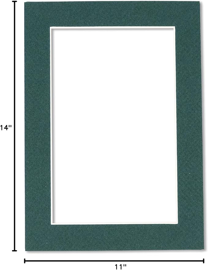11x14 Mat Bevel Cut for 8.5x11 Photos - Acid Free Forest Green Precut Matboard - For Pictures, Photos, Framing - 4-ply Thickness