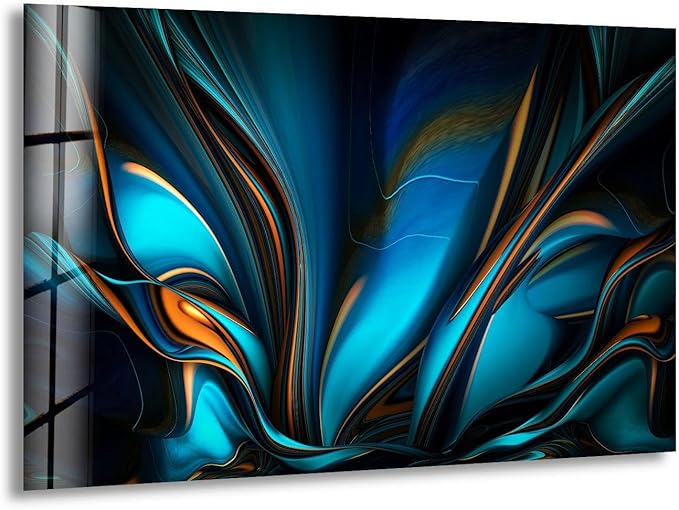 My Photostation.com 48Wx32H'' Orange & Blue Abstract Glass Wall ArtTempered Glass Printing Wall Decor Large Wall Art Wall Hangings
