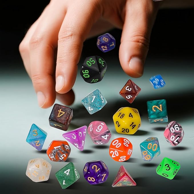 QMay 30 Sets Polyhedral Dice - 30 X 7 (210 Pieces) DND Dice with a D&D Dice Large Drawstring Bag, 30 Colors D4 D6 D8 D10 D% D12 D20, Great for Dungeons and Dragons, RPG, MTG,Role Playing Table Games