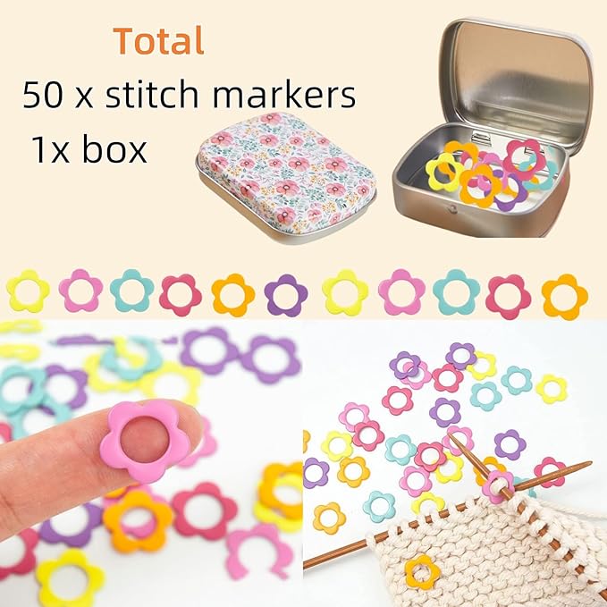 Hilsayum Triangle Shape Stitch Markers with Floral Pattern Storage Box,Crochet Markers for Crocheting and Knitting